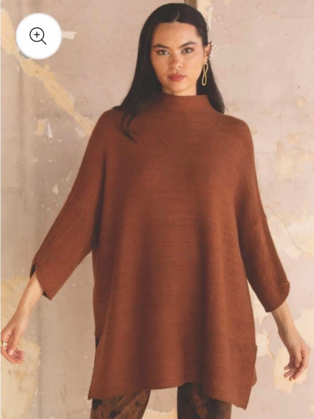 Kerisma Boho Oversized Mock Neck Sweater Tunic - Brown